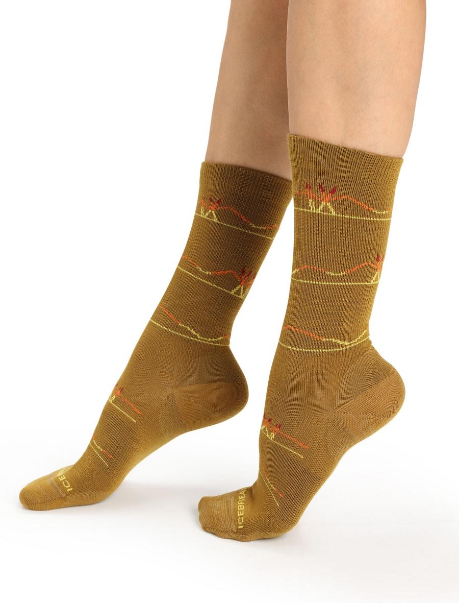 Women's Icebreaker Merino Lifestyle Ultralight Crew Ski Backcountry Socks Clove / Silent Gold | CA 1525NWYB